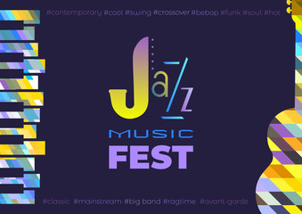 Jazz music fest flat color vector poster template
