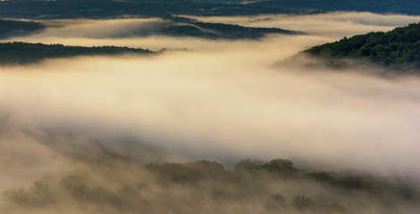 Rolling hills and morning fog in Connecticut