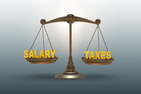 Scales with taxes and salary - 3d rendering
