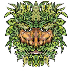Green Man With Foliate Head Portrait Cartoon Retro Drawing