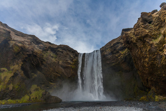 Waterfall Skogafoss (part of Skoga river taking its origin in the Highlands of Iceland) on the south coast of Iceland © Andrew Sild