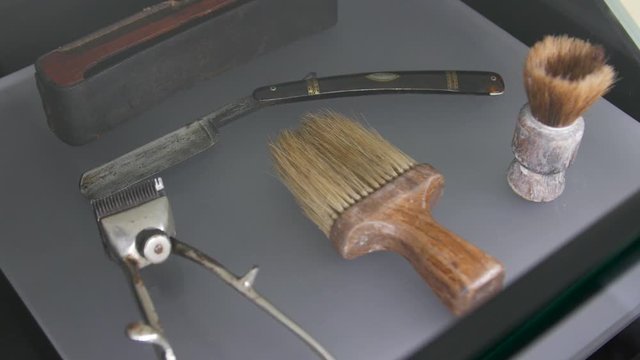 Vintage shaving tools mens skin hair care beauty accessories old metal razor blade clipper brush fetlock