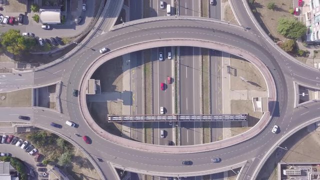 Still 4k aerial postcard shot of Roundabout and highway, New Belgrade