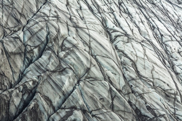 Ice formations and crevasses of Skaftafellsjökull glacier (part of Vatnajökull National Park in Iceland) ice sheet