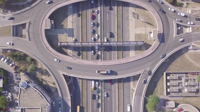 Beautiful aerial of Roundabout and highway, 4k summer day traffic