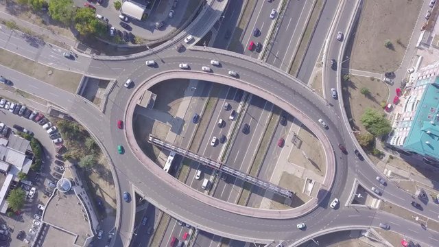 Beautiful spinning aerial of Roundabout and highway