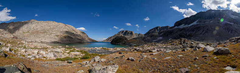 Lake 10988, Brown Cliffs and the Fortress, Alpine Lakes Basin, Wind River Range, Wyoming - Panorama