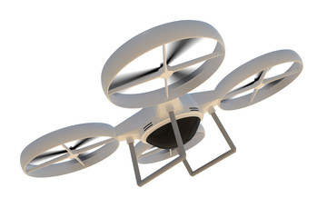 Flying quad copter (drone) isolated on white background