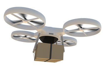 Quad copter is delivering carton box package