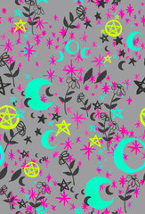 Celestial Neon Pink Seamless Moon and Stars Design