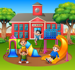 Obraz na płótnie Canvas Parent with kids in the school playground