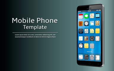 Mobile phone template. Smart phone with app icons mock up. Vector mobile device concept