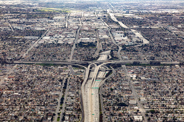 aerial view to Los Angeles with houses and streets in rectangular pattern