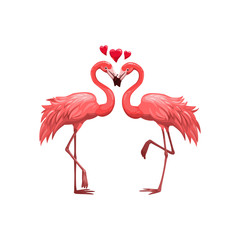 Pink flamingos vector birds in love