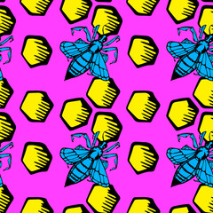 Seamless pattern with bee. Trendy hand drawn textures. Modern abstract honey design for paper, fabric, interior decor and other users.