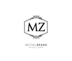 M Z MZ Beauty vector initial logo, handwriting logo of initial signature, wedding, fashion, jewerly, boutique, floral and botanical with creative template for any company or business.