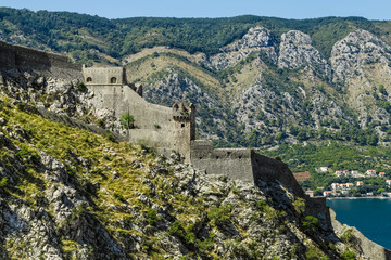 Fototapeta premium Fort on mountain in Kotor, Montenegro. Autumn, 2019