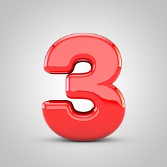 3D Red number 3 Isolated White Background
