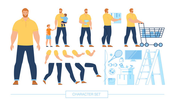 Happy Father Character Constructor Flat Vector Set
