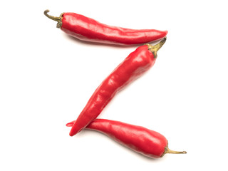 Isolated object: spelled fresh hot chili letter of the English alphabet