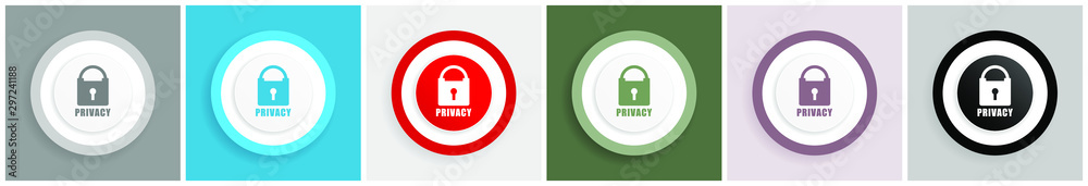 Poster Privacy icon set, colorful flat design vector illustrations in 6 options for web design and mobile applications