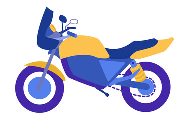 Side view sports bike Hornet blue and yellow isolated on white background in vector modern flat style. Motorcycle or motorbike