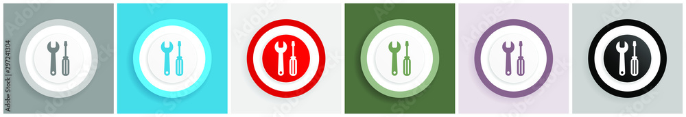 Poster Tool icon set, colorful flat design vector illustrations in 6 options for web design and mobile applications