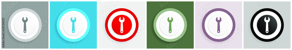 Poster tool icon set, colorful flat design vector illustrations in 6 options for web design and mobile appl
