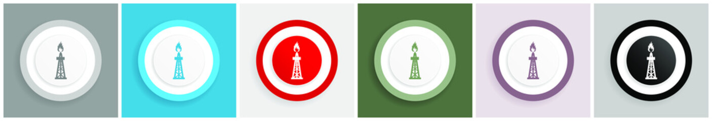 Gas icon set, colorful flat design vector illustrations in 6 options for web design and mobile applications