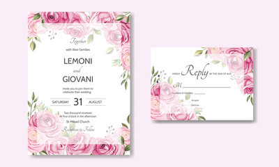 wedding card template with beautiful roses and leaves