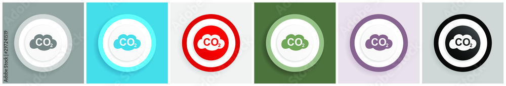 Poster Carbon dioxide icon set, colorful flat design vector illustrations in 6 options for web design and mobile applications
