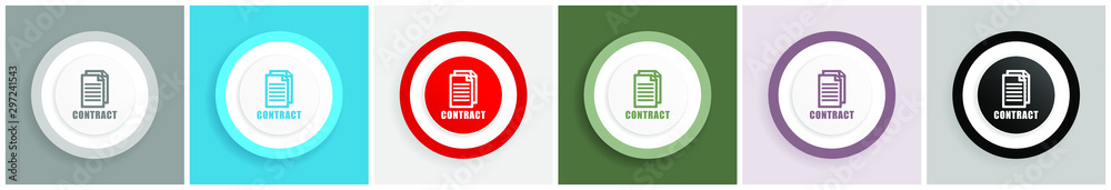 Aufkleber Contract icon set, colorful flat design vector illustrations in 6 options for web design and mobile applications