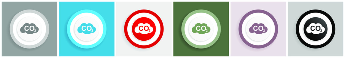 Carbon dioxide icon set, colorful flat design vector illustrations in 6 options for web design and mobile applications