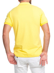 T-shirt on young man in  behind isolated on white