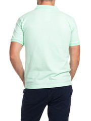 T-shirt on young man in  behind isolated on white