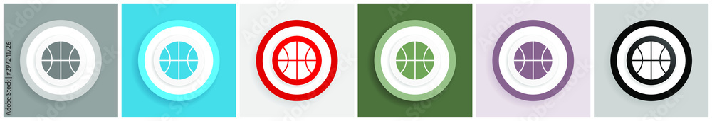 Poster Ball icon set, colorful flat design vector illustrations in 6 options for web design and mobile applications