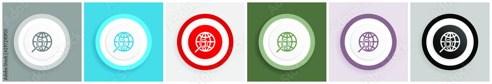 Poster search icon set, colorful flat design vector illustrations in 6 options for web design and mobile ap