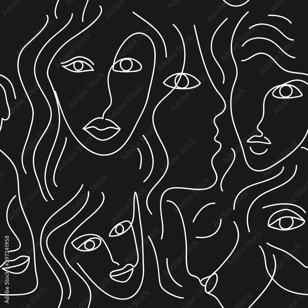 Wall mural women hand drawn seamless pattern