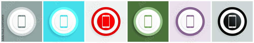 Aufkleber Smartphone icon set, colorful flat design vector illustrations in 6 options for web design and mobile applications