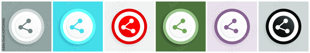 Poster Share icon set, colorful flat design vector illustrations in 6 options for web design and mobile applications. 