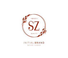 S Z SZ Beauty vector initial logo, handwriting logo of initial signature, wedding, fashion, jewerly, boutique, floral and botanical with creative template for any company or business.