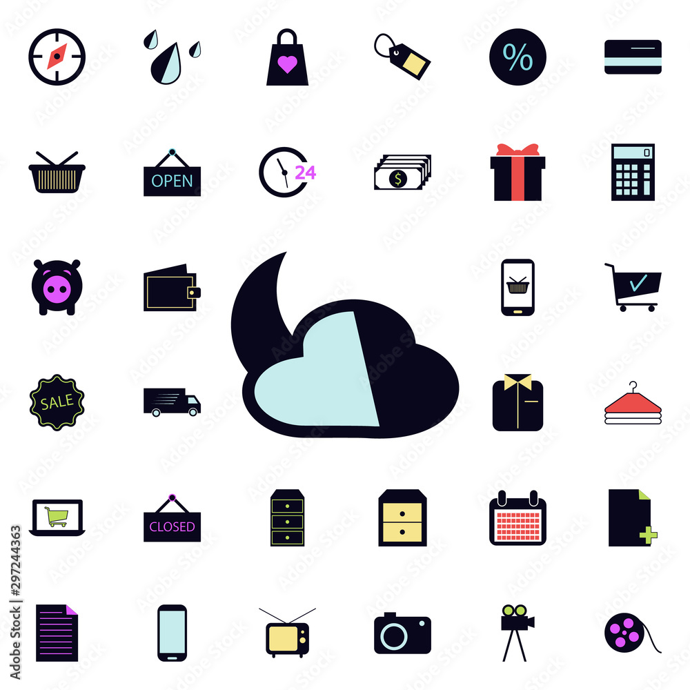 Poster crescent moon and cloud icon. universal set of web for website design and development, app developme
