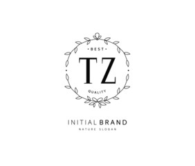 T Z TZ Beauty vector initial logo, handwriting logo of initial signature, wedding, fashion, jewerly, boutique, floral and botanical with creative template for any company or business.