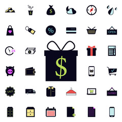 cash gift in a box icon. Universal set of web for website design and development, app development