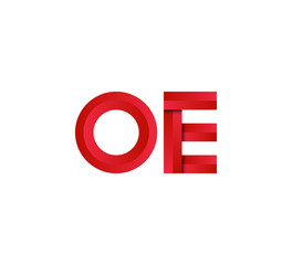 Initial two letter red 3D logo vector OE