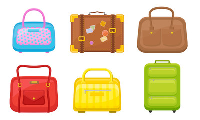 Plastic Luggage And Handbags Vector Illustrated Set