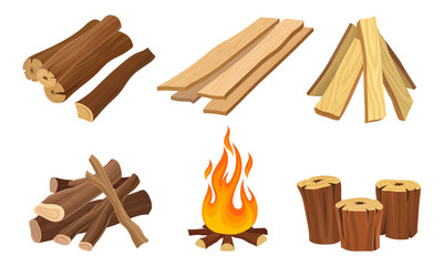 Set of Wood Logs for Forestry and Lumber Industry Vector Illustrated Set