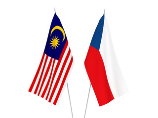 National fabric flags of Czech Republic and Malaysia isolated on white background. 3d rendering illustration.