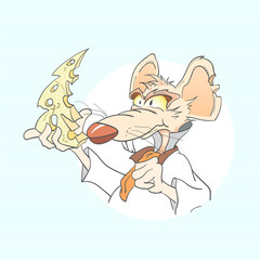 Rat making a Christmas tree from a piece of cheese. Chinese Zodiac Sign Year of Rat. Cartoon character.