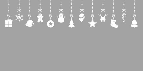 Fototapeta na wymiar Xmas decorations on silver background. Christmas ornament. Vector
